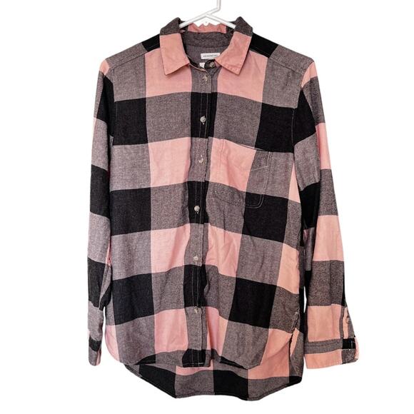 American Eagle pink black plaid Boyfriend fit soft flannel size Small - Picture 1 of 7